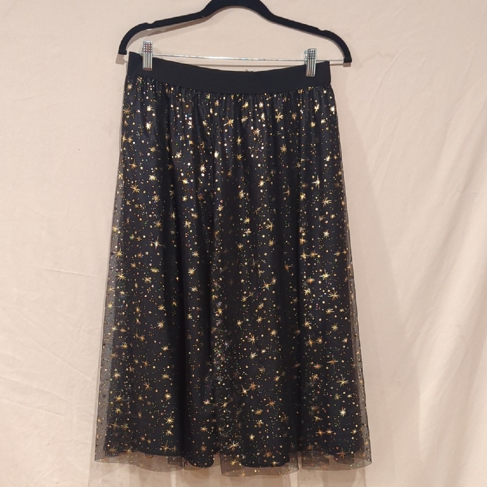 SHEIN Black and Gold Starry A-Line Skirt